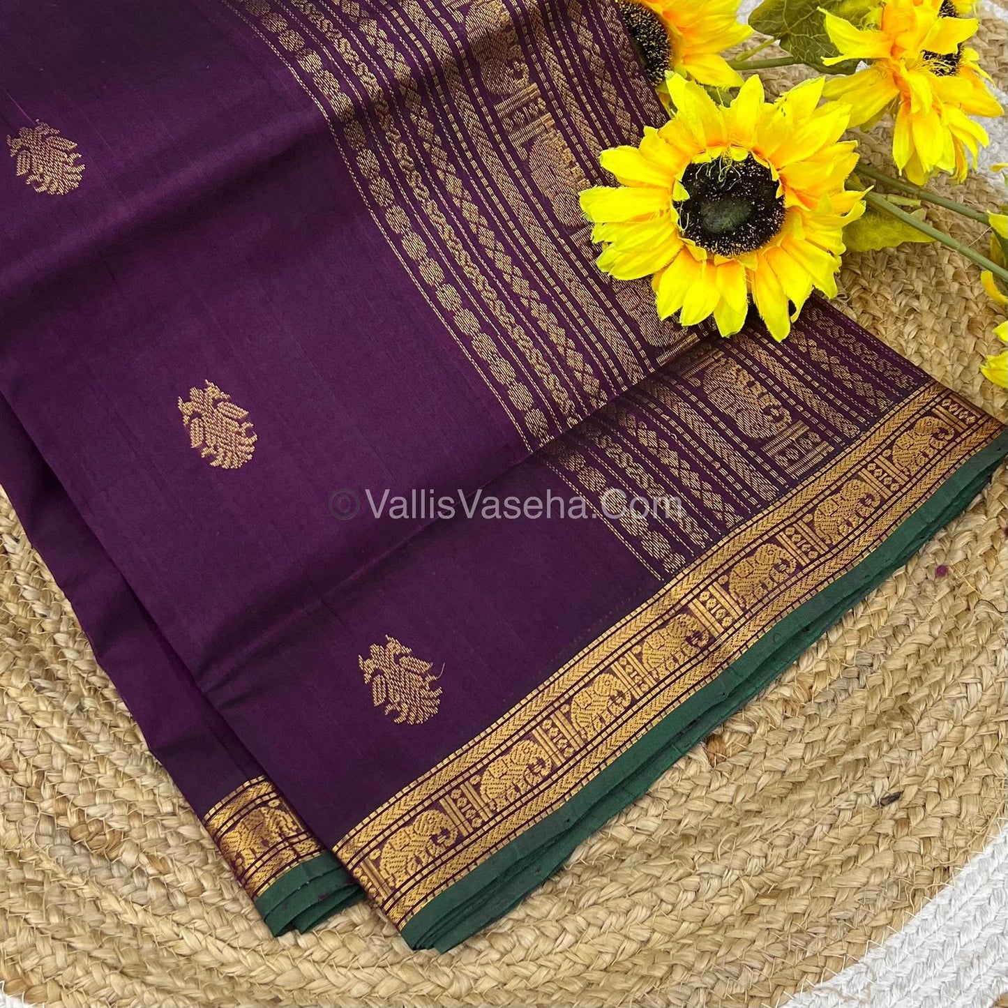 Pure Silk Cotton Saree - Retta Mayil Design - Dark Purple Shade - VVRMS001