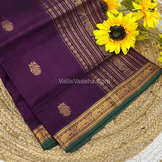 Pure Silk Cotton Saree - Retta Mayil Design - Dark Purple Shade - VVRMS001