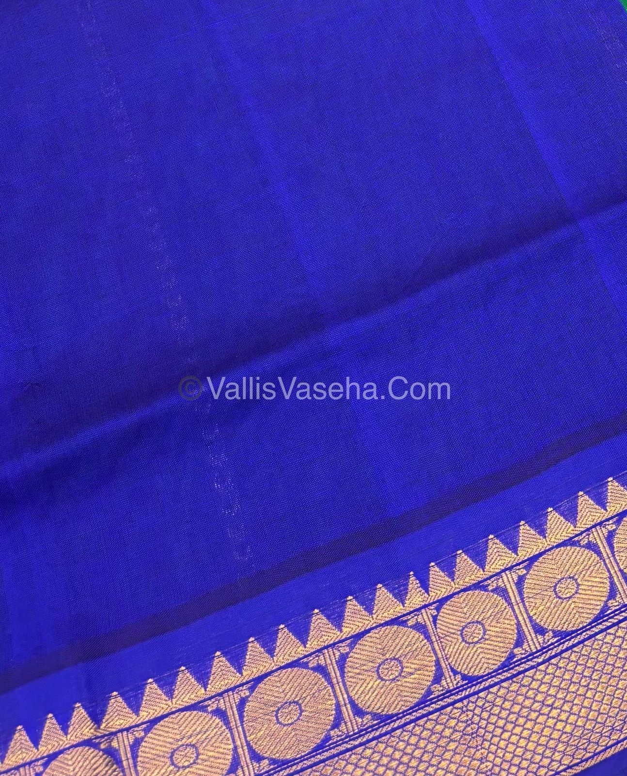 Semi Silk Cotton Saree - Green  With Blue Shade - VVSSC005