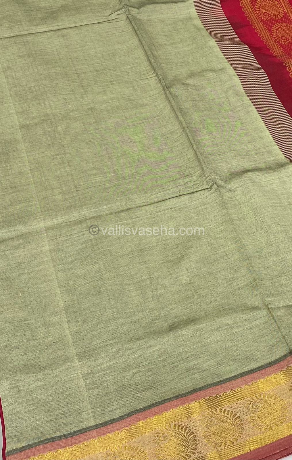 Semi Silk Cotton Saree - Greyish Green & Merunish Red Combo - VVSSC001