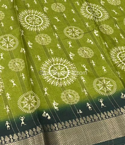 Chanderi Mixed Cotton Saree - Varli Prints - VVMCV001