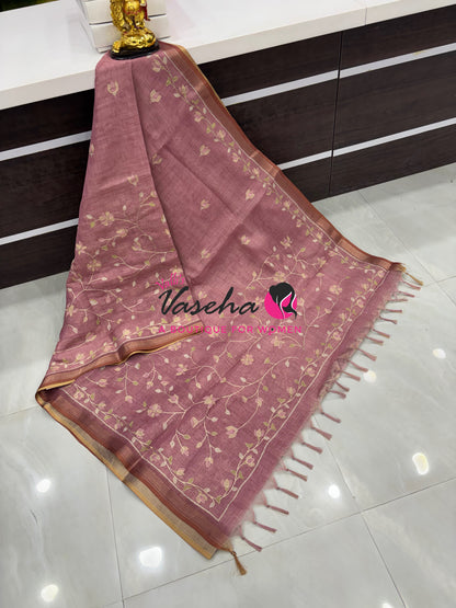 Linen Tissue Saree - Onion Pink Shade - VVLTS003