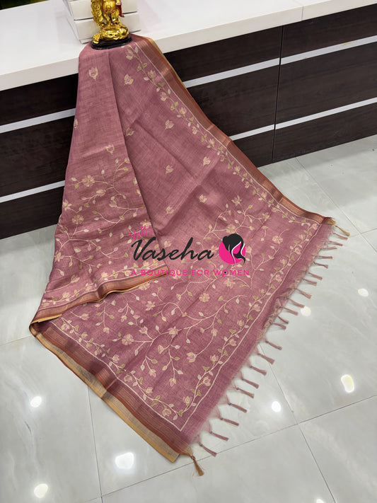 Linen Tissue Saree - Onion Pink Shade - VVLTS003