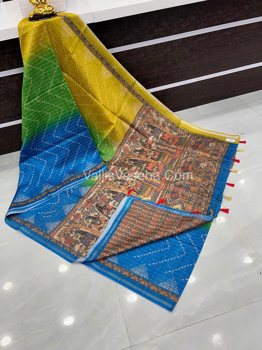 Semi Chanderi Saree - Fusion Of Bandhini & Madhubani- VVSCS002