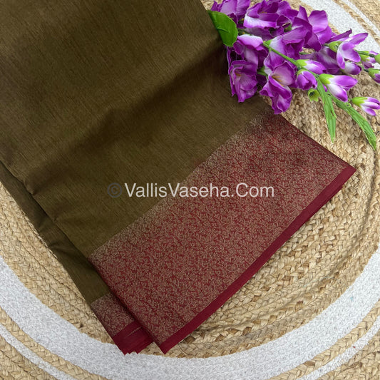 Bamboo Silk Saree -  chiku with Red Shade - VVBSS010
