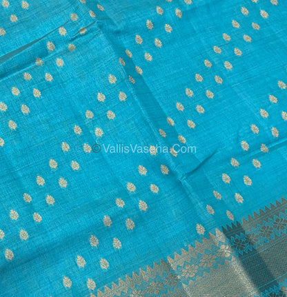Semi Tussar Silk - Grand Pallu  Blue Shade - VVSTS017