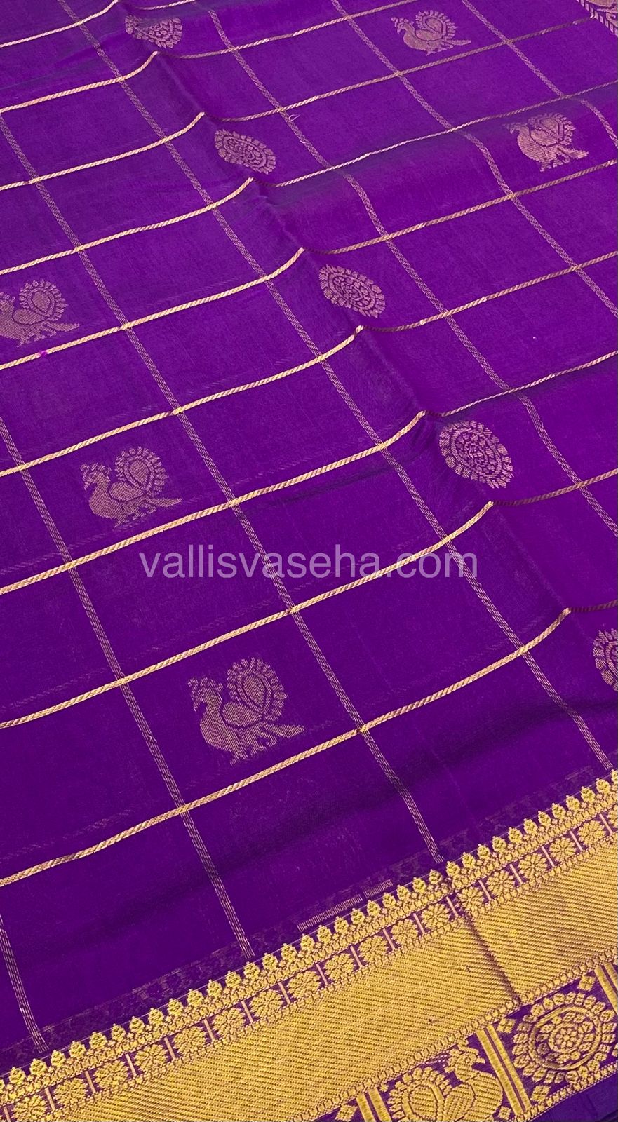 Pure Silk Cotton Saree - Mayil & Chakkaram Design - Dark Purple - VVMC001