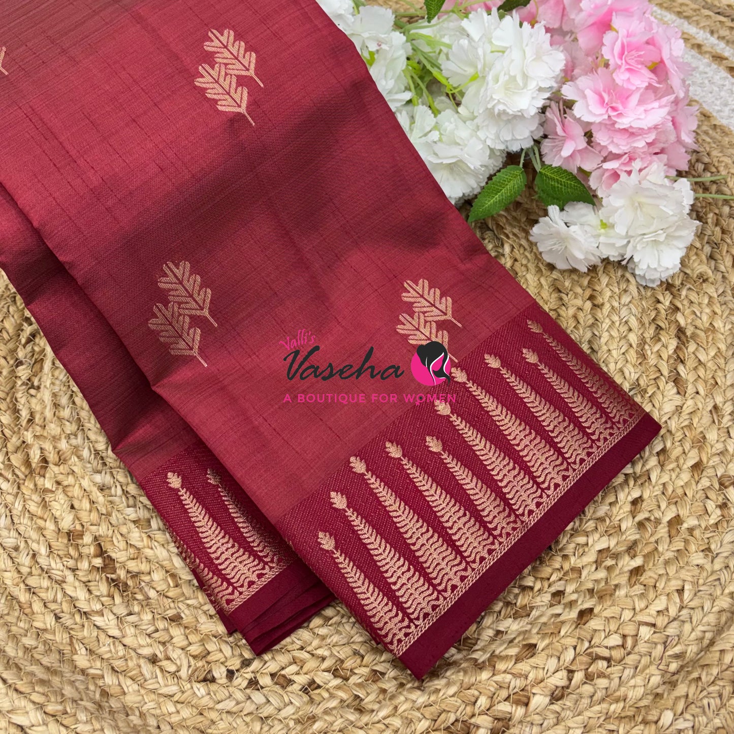 Semi Tussar Silk Saree | Maroon  Shade |VVSTS050