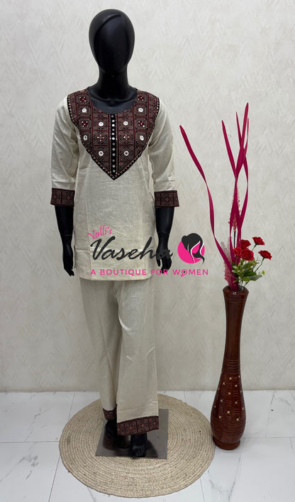 Top & Bottom(2pc) Co-Ord Set - Khadi Cotton - VVCS013
