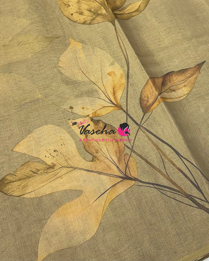 Linen Tissue Saree - Mehndi green Shade - VVLTS006