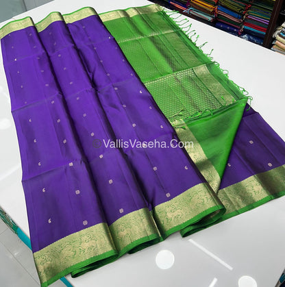 Pure Soft Silk Saree - Dark Purple & Green Combo - VVPSS048