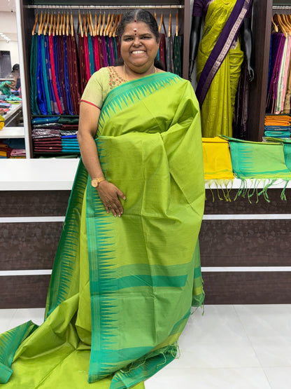 Semi Raw Silk - Green With Green Shade - VVRS007