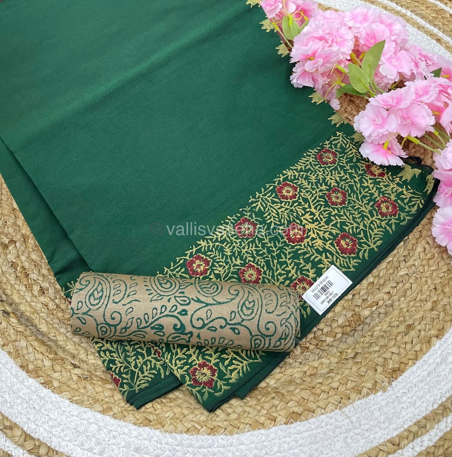 Poly Silk Mixed Printed Cotton - Green With Cream - VVPCP002