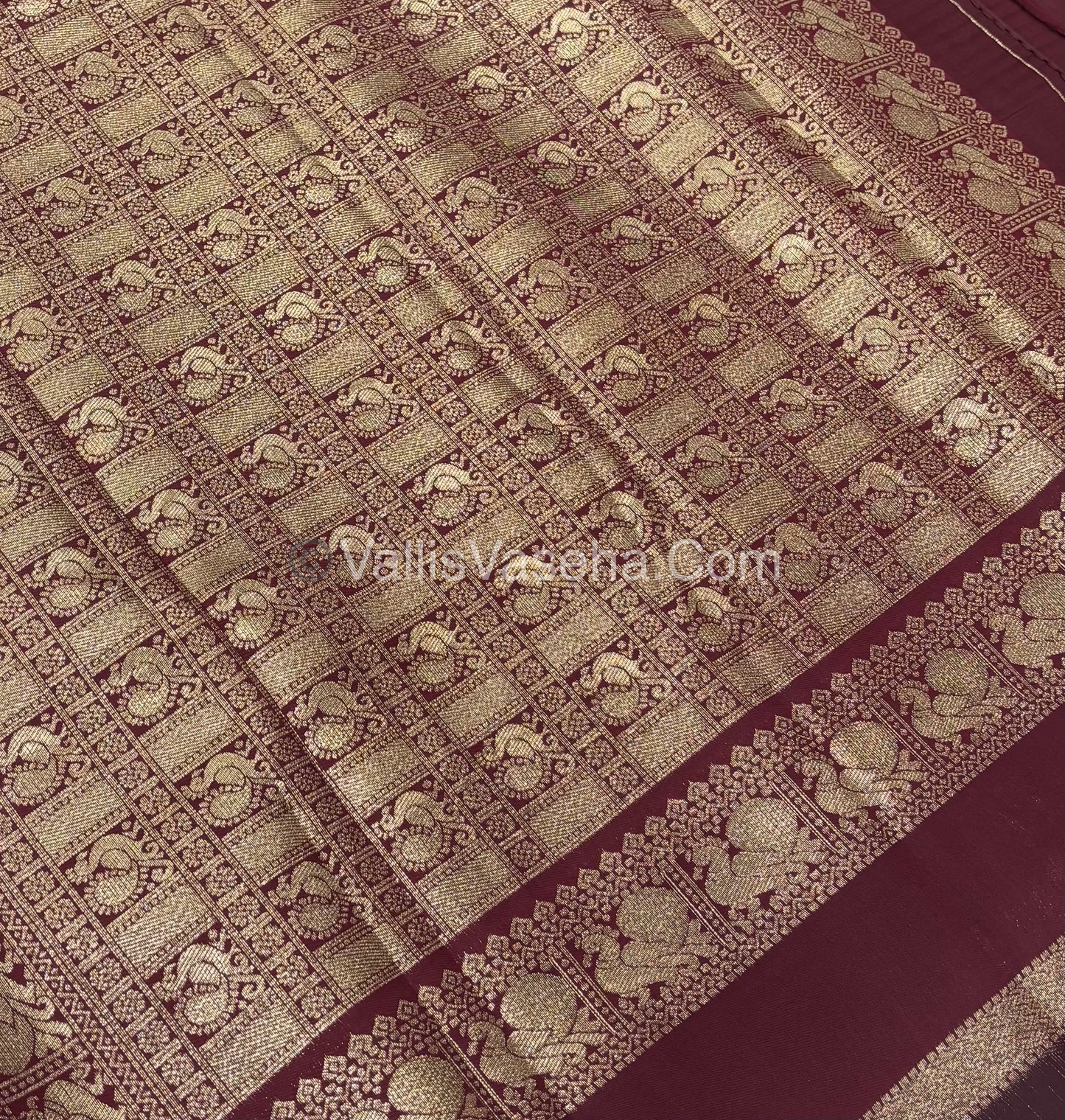 Kanchi Semi Silk - Mayil & Chakkaram design - Rust Orange with Brown - VVKSS005