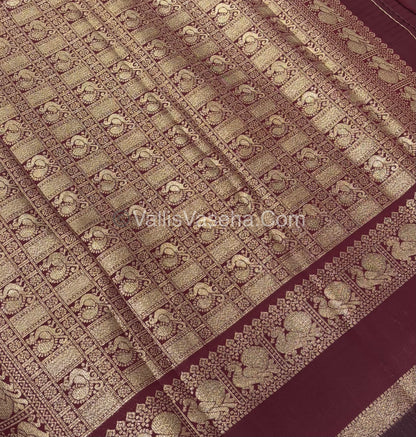 Kanchi Semi Silk - Mayil & Chakkaram design - Rust Orange with Brown - VVKSS005