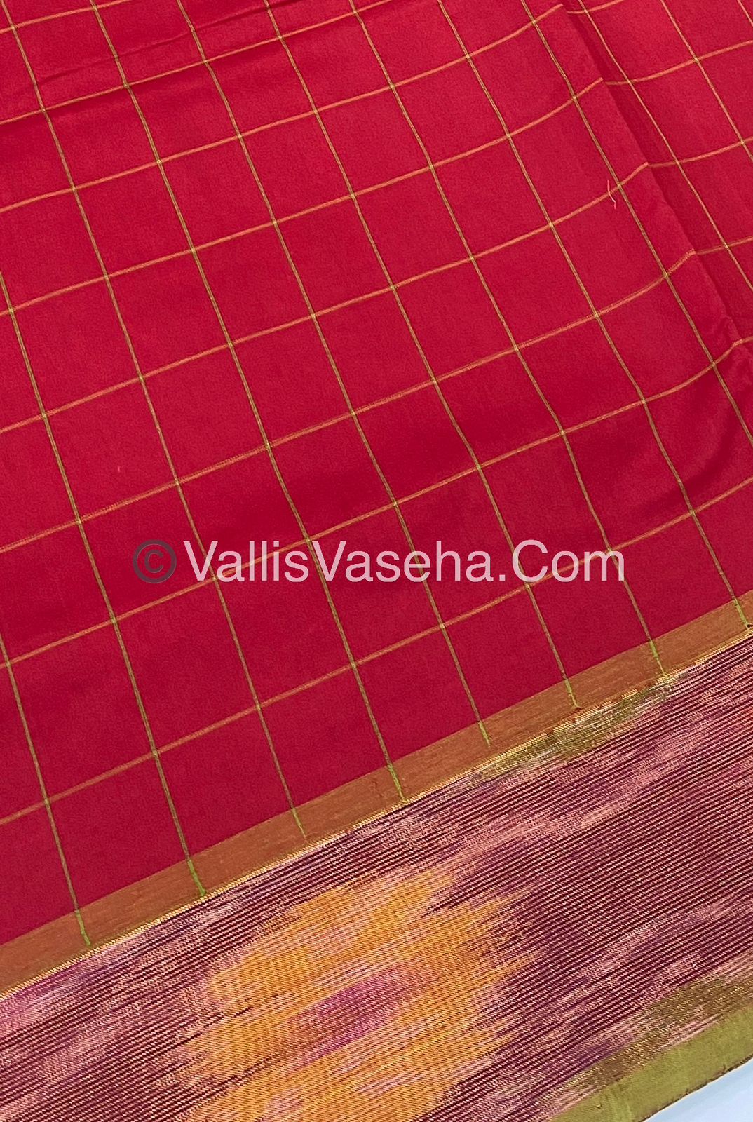 Semi Silk Cotton Saree - Red  & Green  - VVSSC001