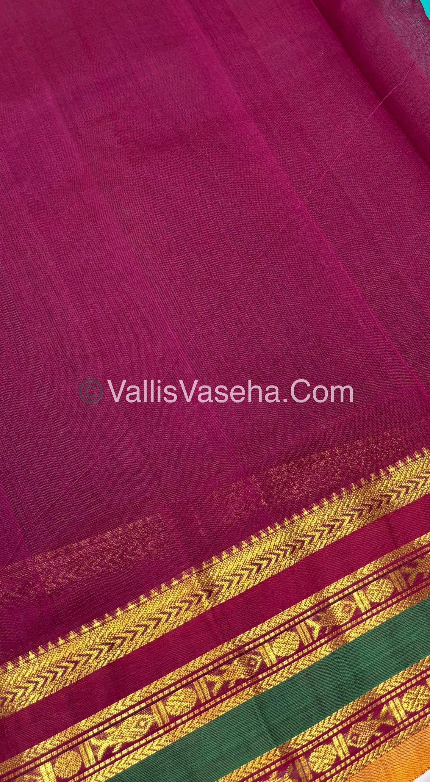 Pure Korvai Silk Cotton - Lemon Green with Brown - VVKSC025