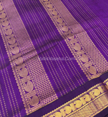 Pure Korvai Silk Cotton With Retta Petta Border -Black & White kattam pattern with Purple Combo - VVKSC003