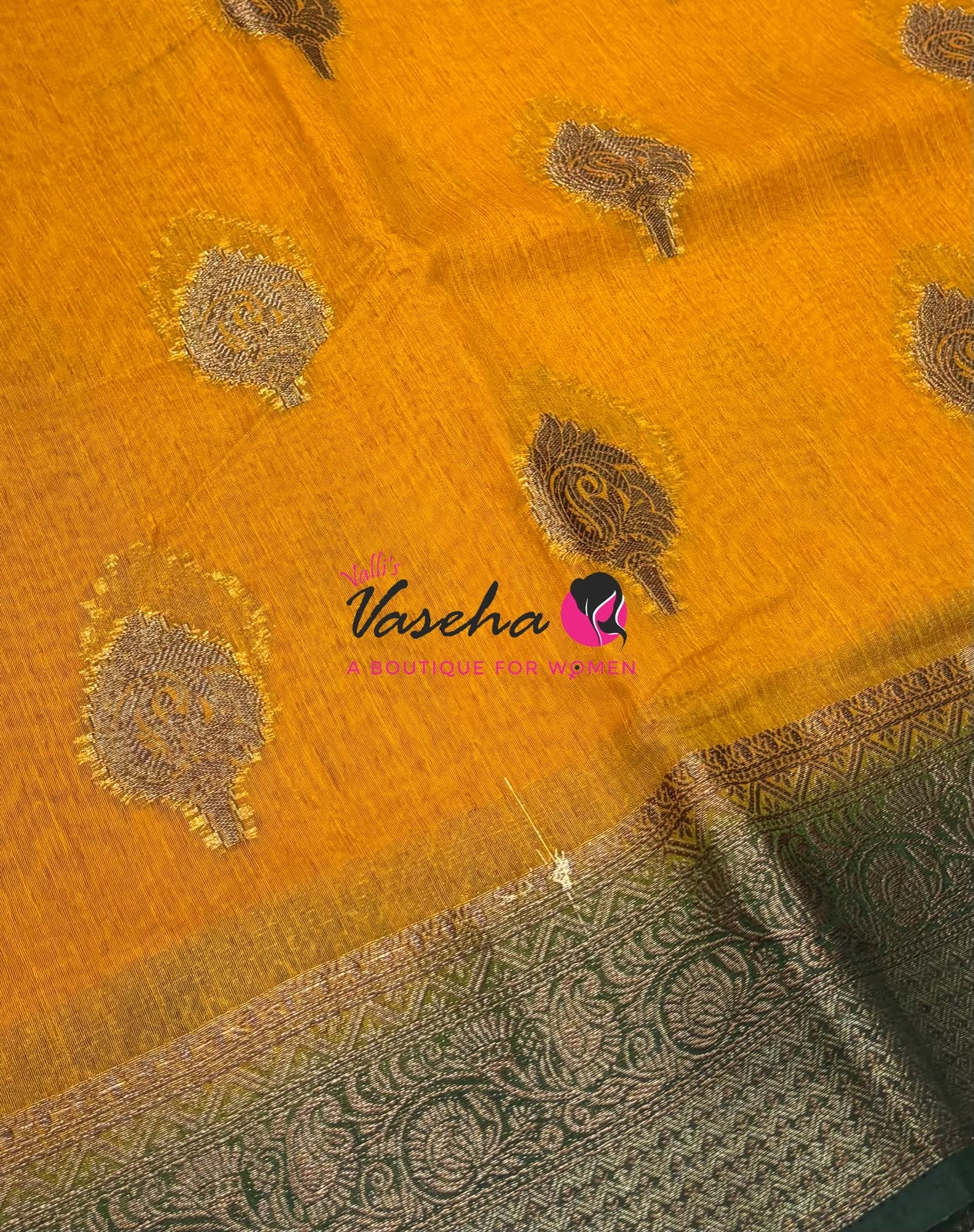 Bamboo Silk Saree - Yellow With Green  - VVBSS019