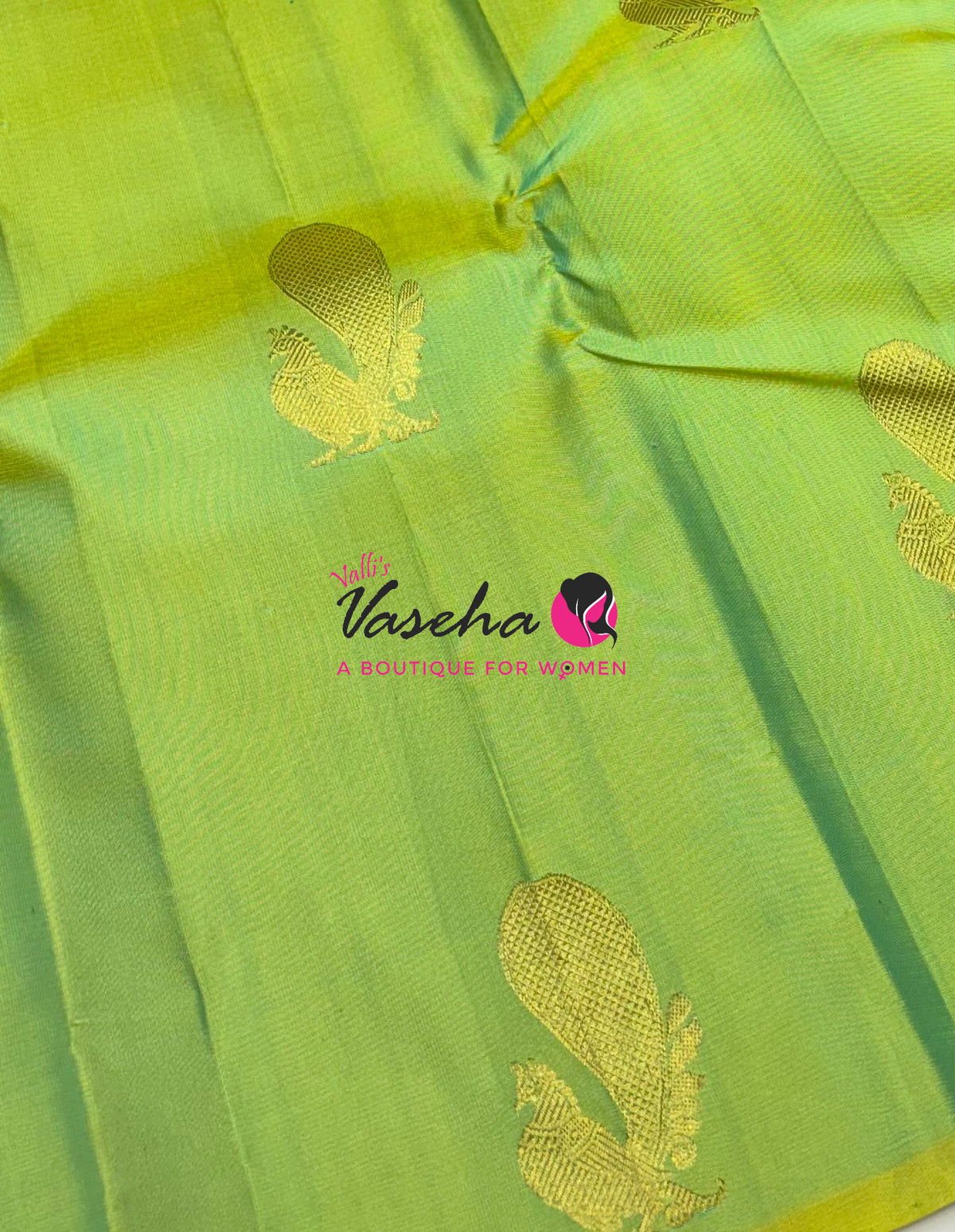 Pure Kanchipuram Silk Saree - Borderless - Lemon Green with Purple - VVPS043