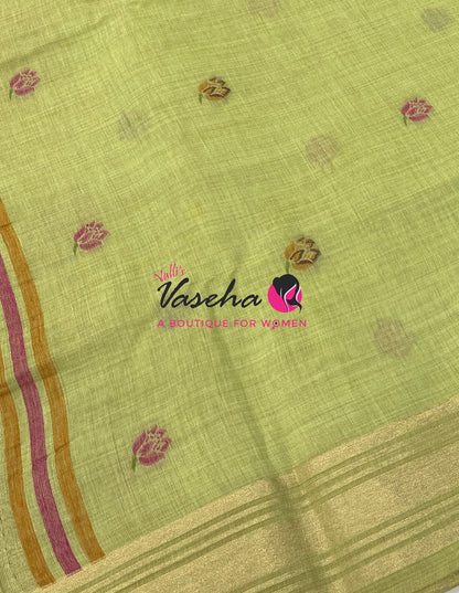 Muga Tissue Linen Saree - Green   Shade - VVMLT001