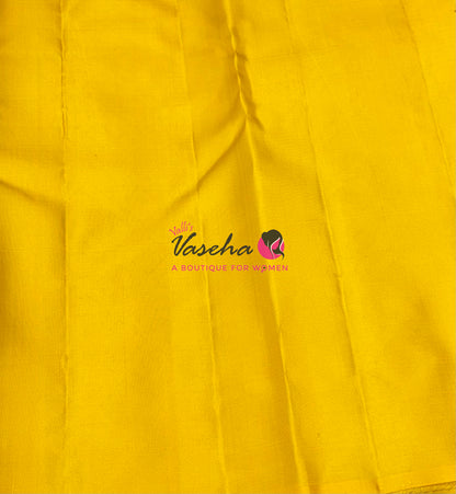 Pure Kanchipuram Silk Saree - Border Less - Royal Blue with Yellow Combo - VVPS043