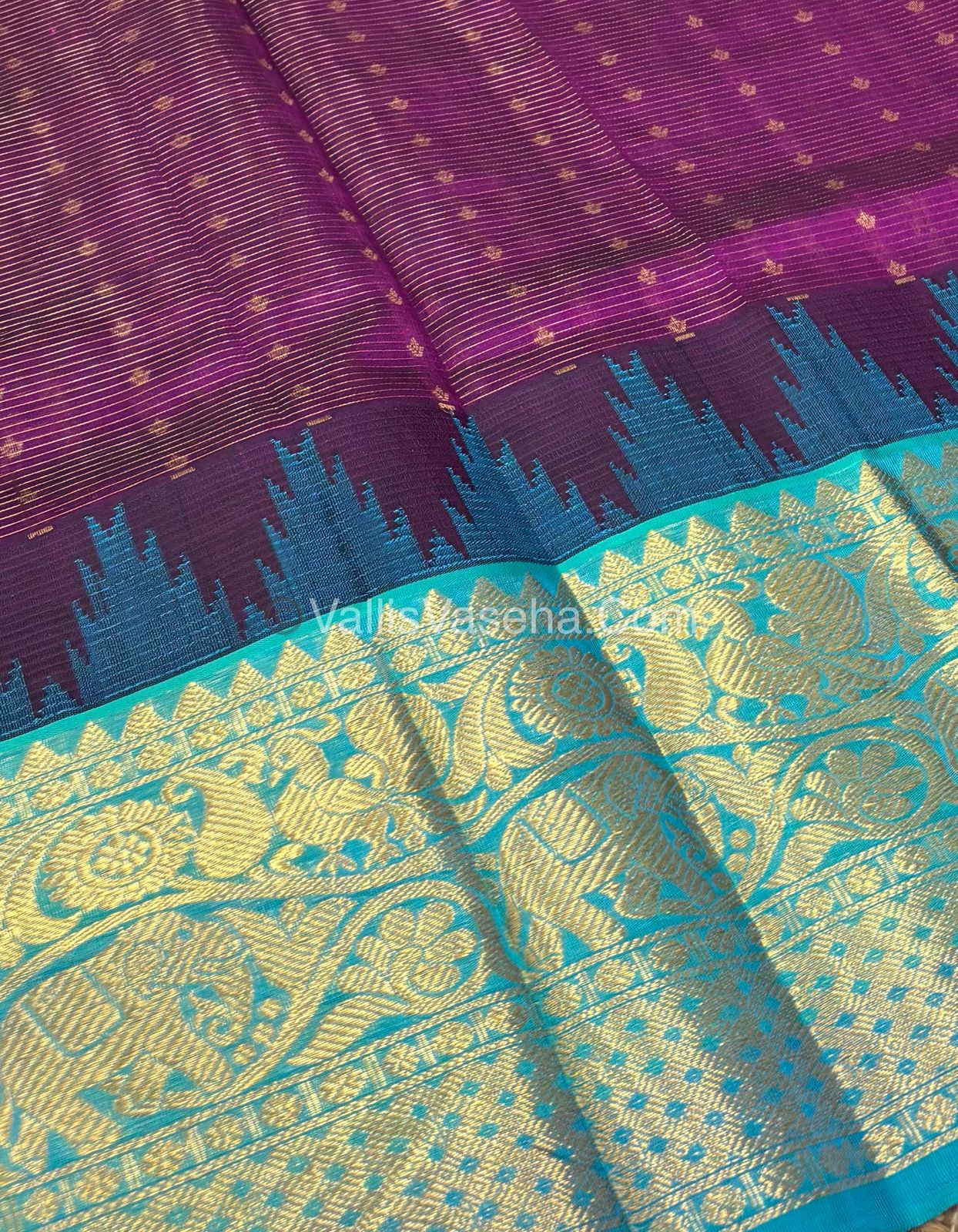 Pure Korvai Silk Cotton - Purple with Blue - VVKSC027
