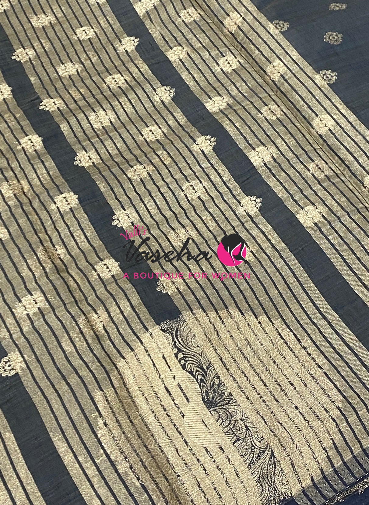 Semi Tussar Silk Saree | Black Shade |VVSTS056