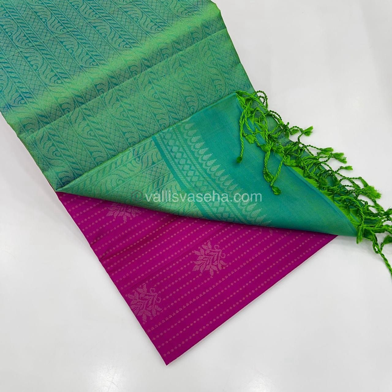 Pure Soft Silk Saree - Vaira Voosi design - Pink With Teal Green Combo - VVPSS016