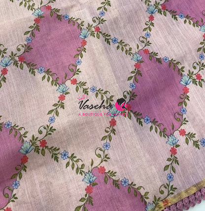 Linen Tissue Saree -  Light & Dark Combo - Pink Shade- VVLTS006