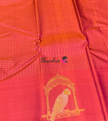 Pure Kanchipuram Silk Saree - Peachish Orange Shade  - VVPS058