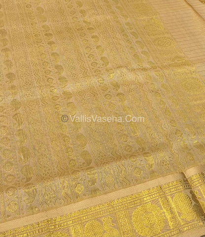 Pure Silk Cotton Saree - Brown with Cream - Lakshadeepam Design - VVPLD001