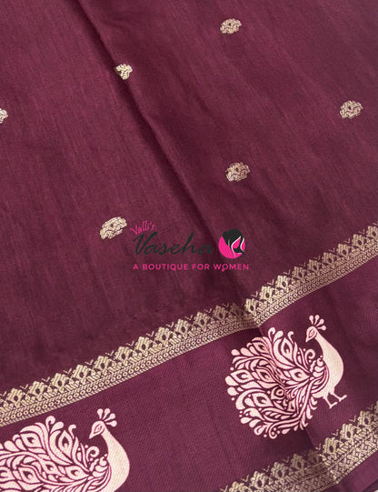 Casual Wear Saree - Semi Binny / Semi Dola Silk - Wine  Shade - VVSDS007