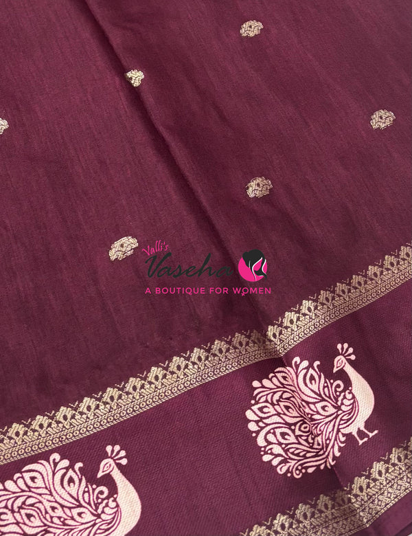 Casual Wear Saree - Semi Binny / Semi Dola Silk - Wine  Shade - VVSDS007