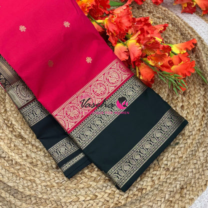 Semi Kanchi Silk  - Red & Green - VVSKS007