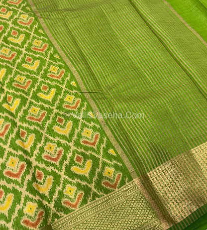 Semi Tussar Silk Saree - Ikkat / Pochampally Design - Green Shade - VVSTS033