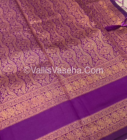 Kanchi Semi Silk With Tassels - Mayil & Chakkaram Design - Creamish Grey with Purple - VVKSS004