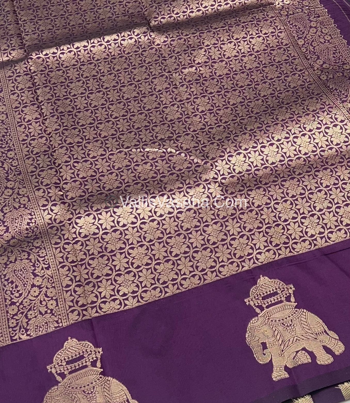 Semi Soft Silk - Elephant Butta Border - Dark Purple Shade -VVSSS011