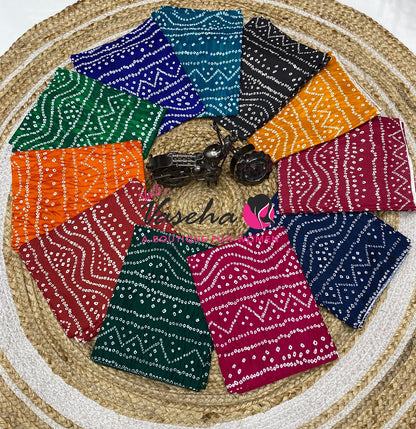 Blouse Bit - Pack Of 11pcs  - Assorted - Bandhini / Bhandej - 1 mtr - VVBB003