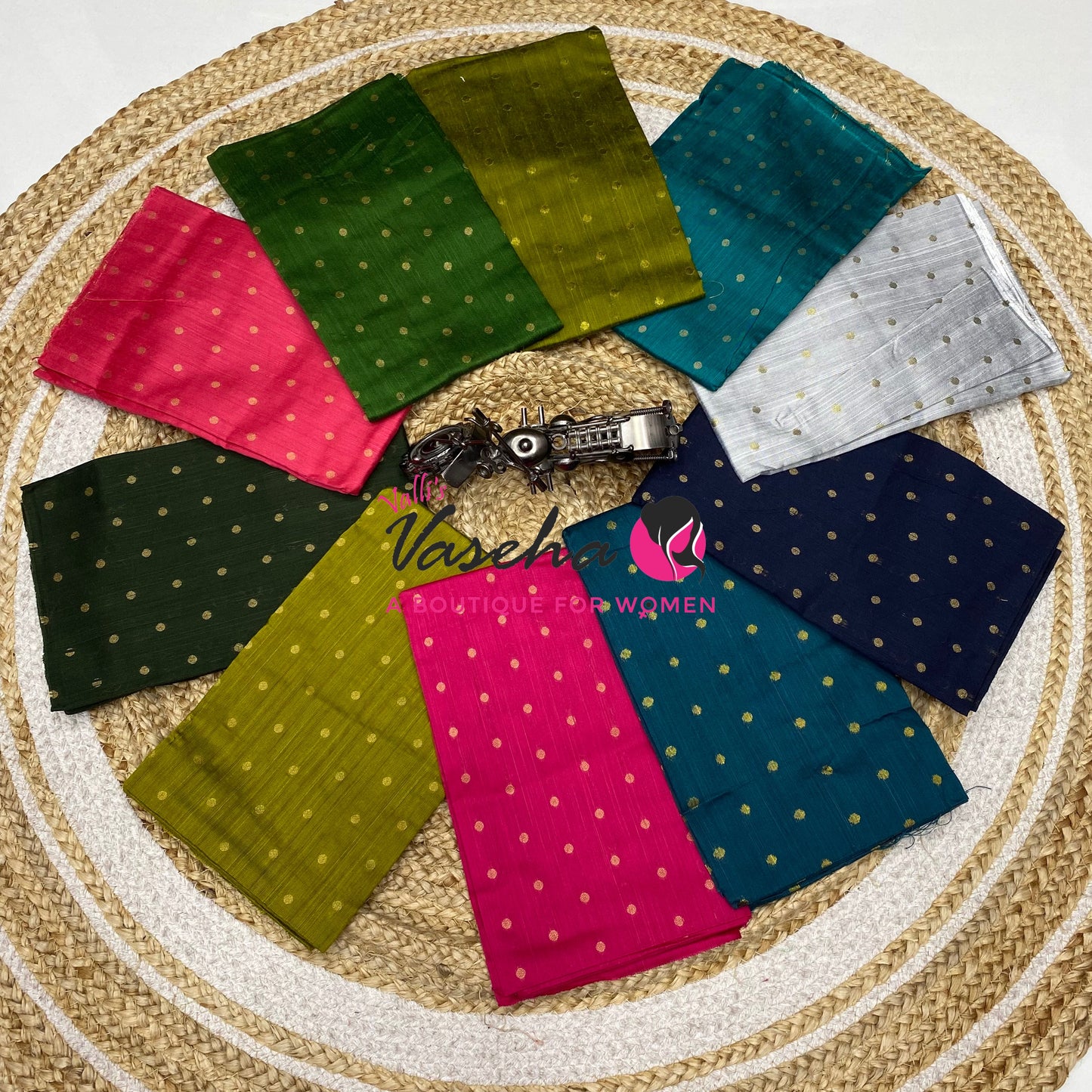 Blouse Bit - Pack Of 10pcs - Assorted-  Semi Raw Silk - Coin Butta - 1 mtr - VVBB004