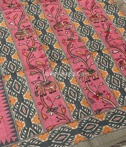 Semi Tussar - Kantha Work Embroidery - Light Pink Shade - VVSTK001