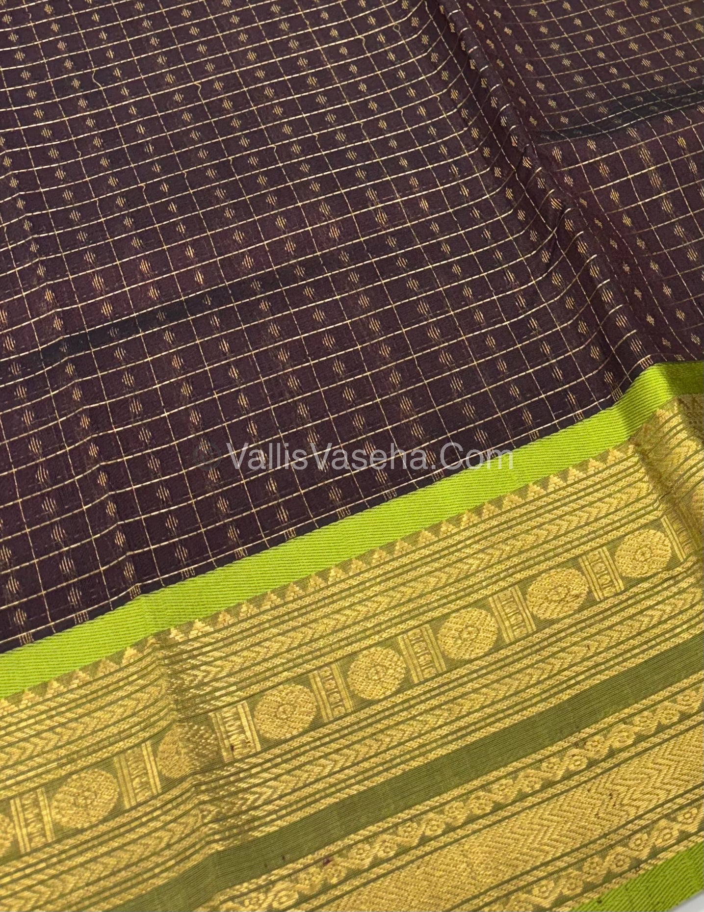 Pure Silk Cotton Saree | Brown With Green Shade |Lakshadeepam Design VVPLD002