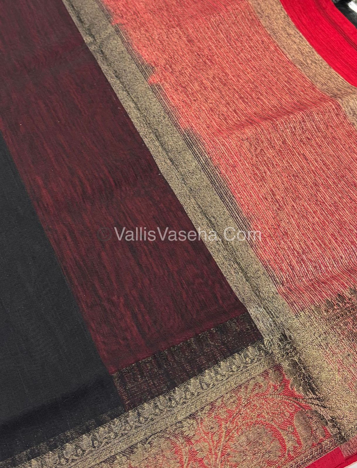 Bamboo Silk Saree - Black With Red Shade - VVBSS007
