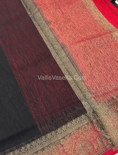 Bamboo Silk Saree - Black With Red Shade - VVBSS007