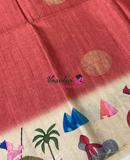 Semi Matka Tussar Saree - Pichwai Design - VVSMT003