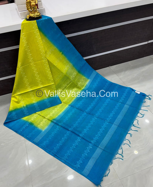 Bhagalpuri Silk - Lemon Green With Blue- VVBS005