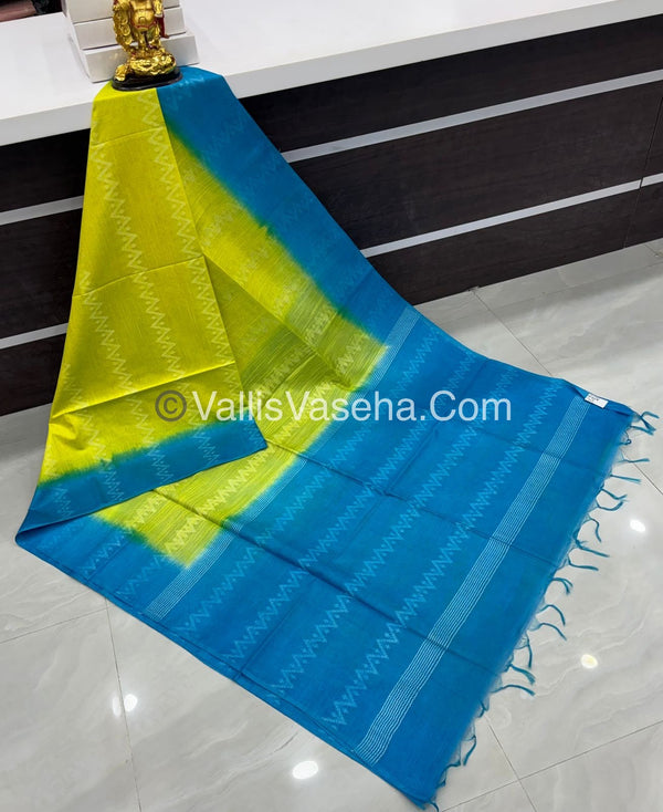 Bhagalpuri Silk - Lemon Green With Blue- VVBS005