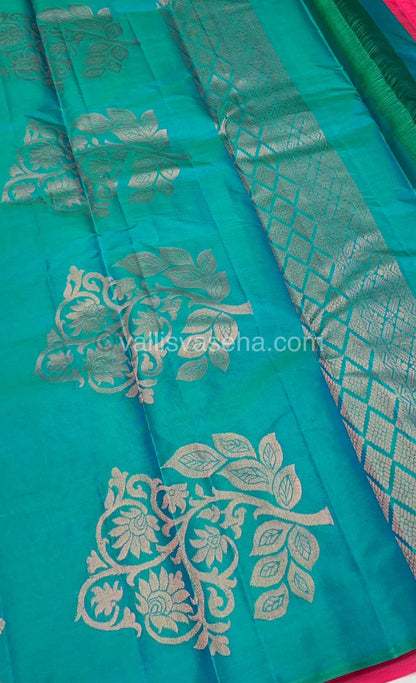 Half Mixed - Pure Soft Silk Saree - Light Weight - Pink with Greenish Blue shade - VVPSS026