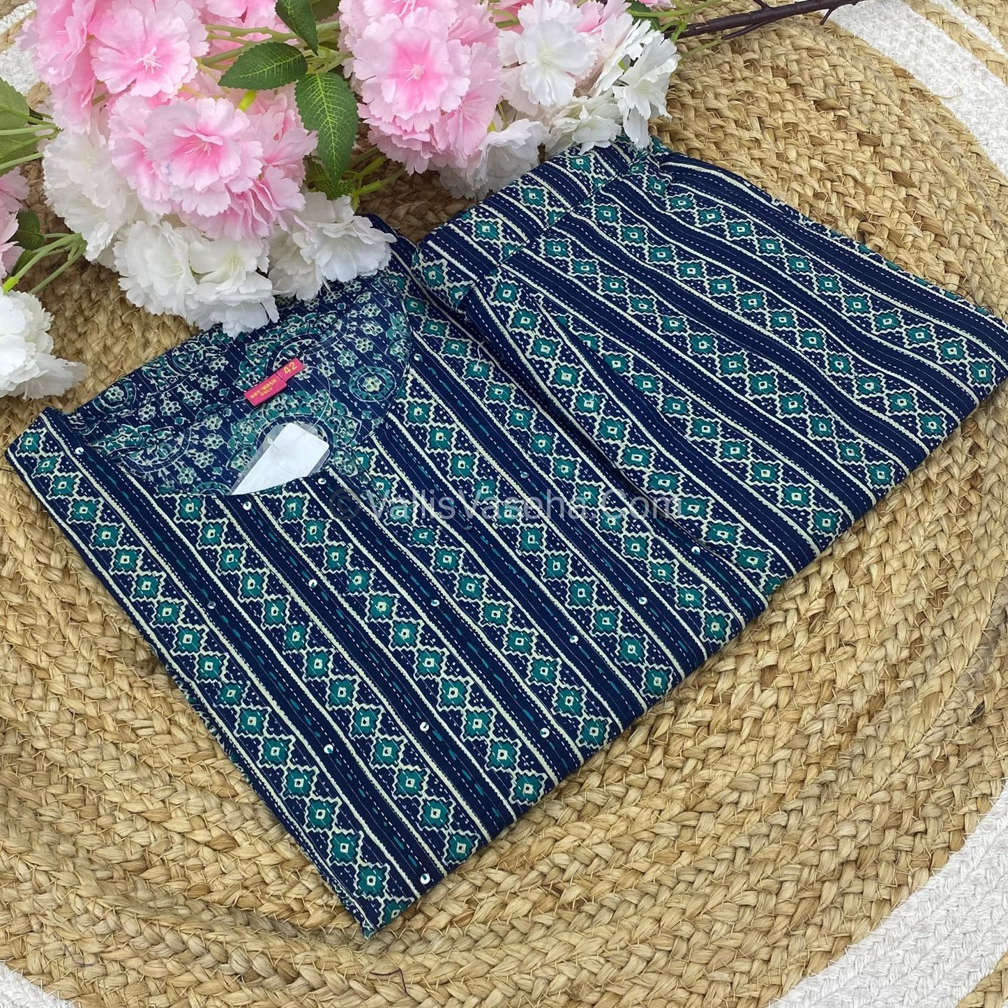 Trendy Printed  Cotton - Co-ord Set - Blue Shade - VVRCS001