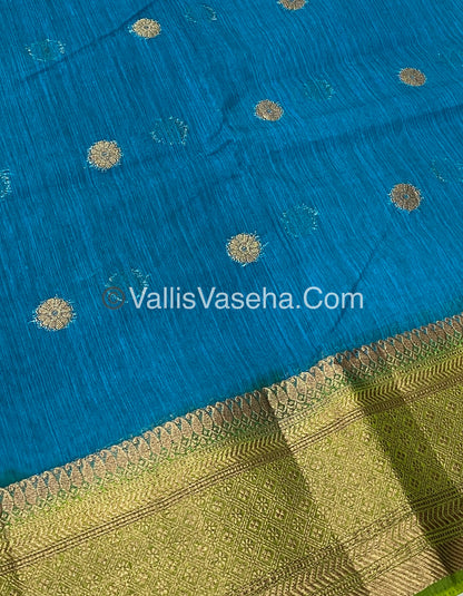 Bamboo Silk Saree  - Blue with Green Shade - VVBSS001